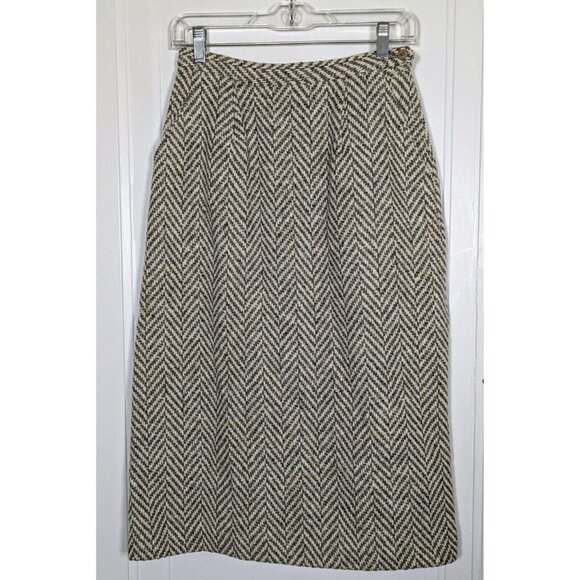 VTG Prestige of Boston Herringbone Wool Tweed Pencil Skirt Union Label Size 10 - Picture 1 of 7